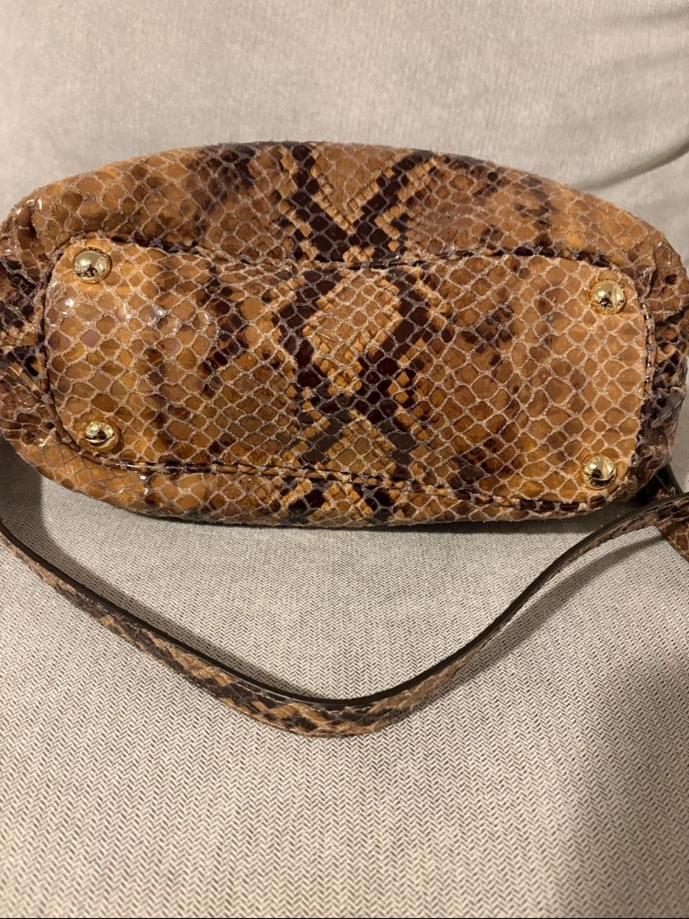 Michael Kors Brown Snake-Print Shoulder Bag with Tassel Charm